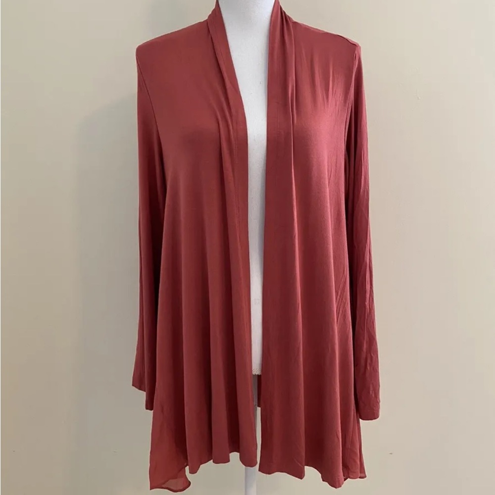LOGO By Lori Goldstein Size Large Dark Pink Blush Open Front Jersey Cardigan